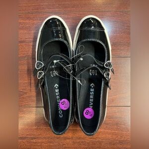 Womens 8.5 Converse Dainty Mary Jane Slip Black Patent Leather Valentines Day #3